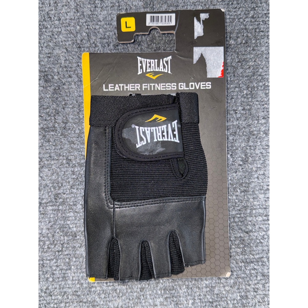 Everlast Leather Fitness Gloves Black Fingerless Weight Lifting Gym Large NEW